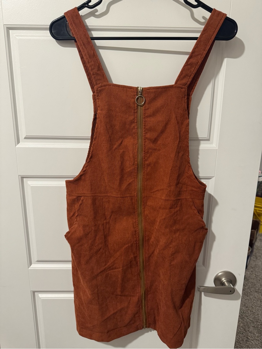 SHEIN Rust Brown Corduroy Zip-Front Pinafore Dress